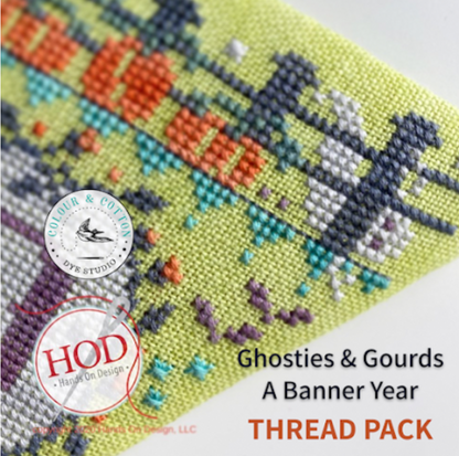 GHOSTIES and GOURDS Cross Stitch Embroidery Kit of A Banner Year by Cathy Habermann for Hands On Design