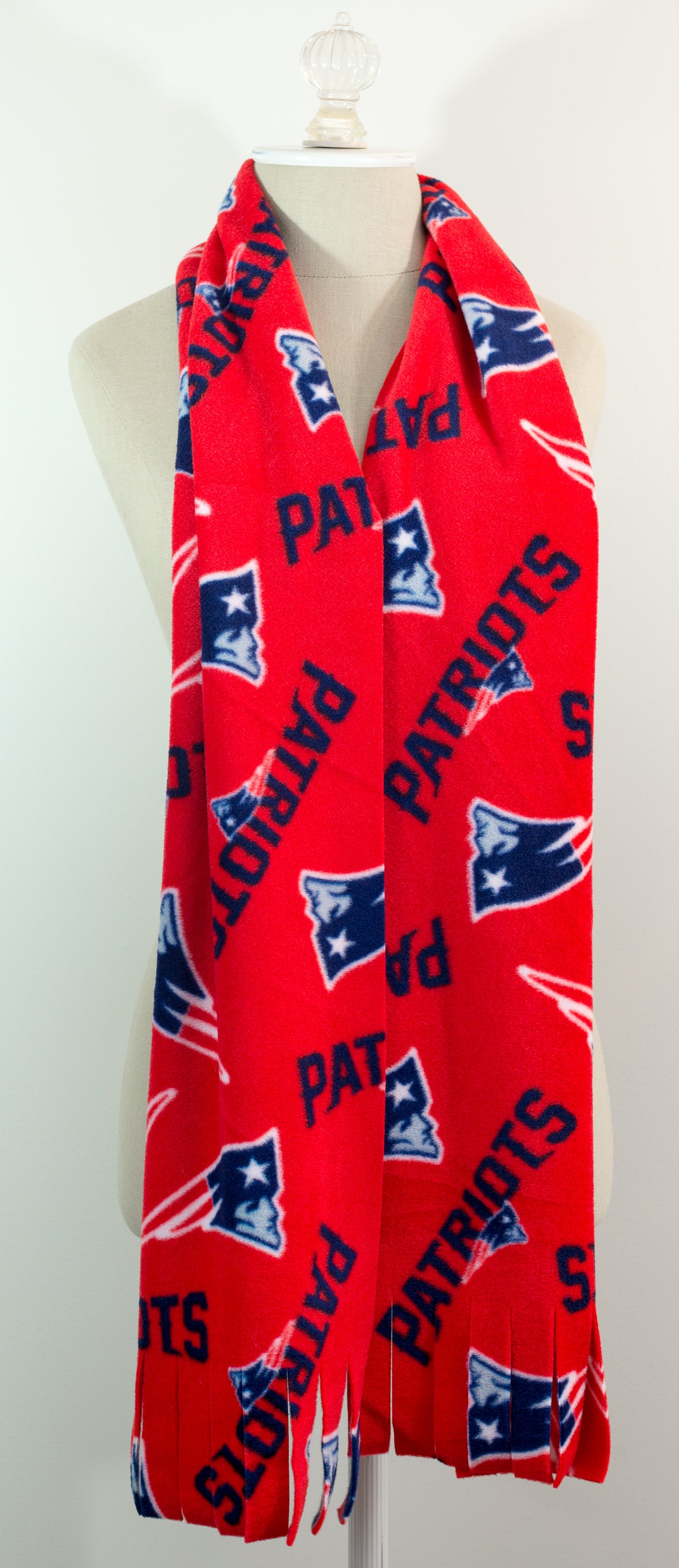 New England Patriots Red Polar Fleece Scarf 10in x 72in Handmade in Maine