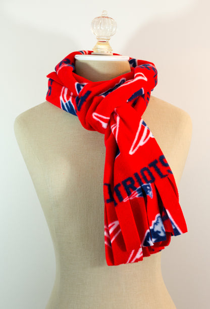 New England Patriots Red Polar Fleece Scarf 10in x 72in Handmade in Maine