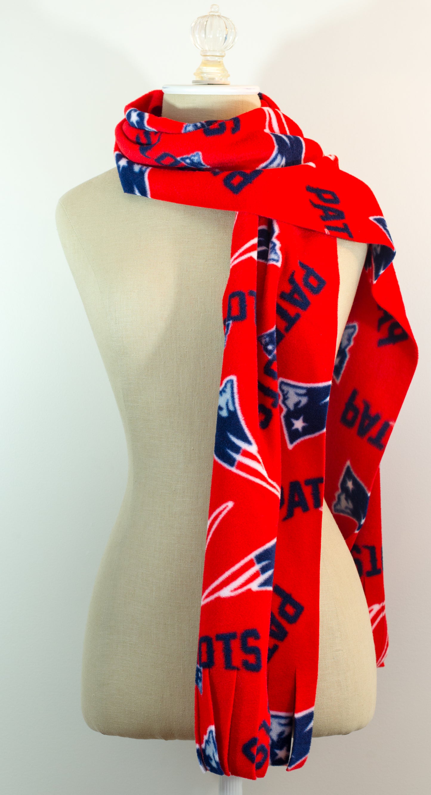 New England Patriots Red Polar Fleece Scarf 10in x 72in Handmade in Maine