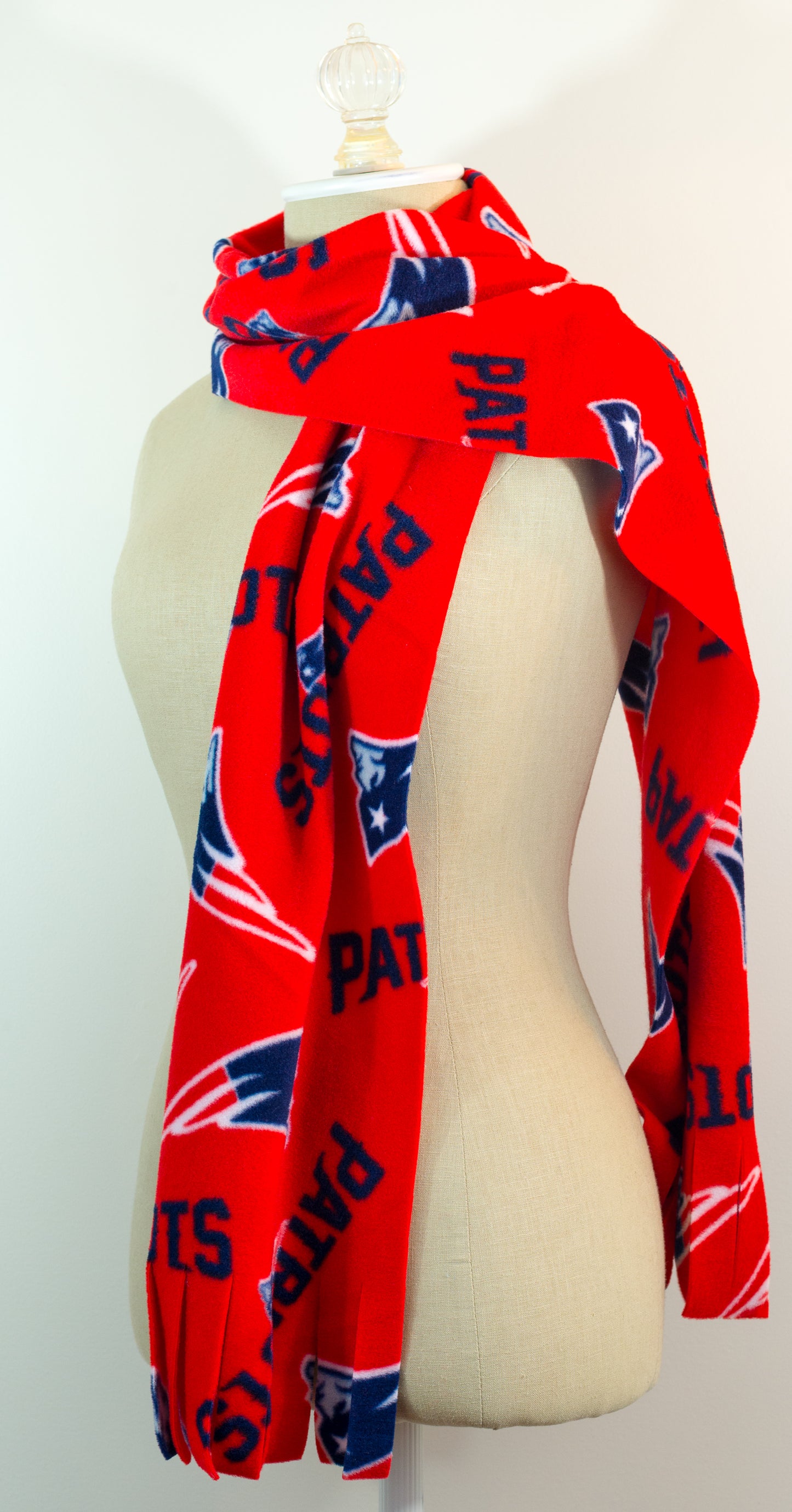 New England Patriots Red Polar Fleece Scarf 10in x 72in Handmade in Maine