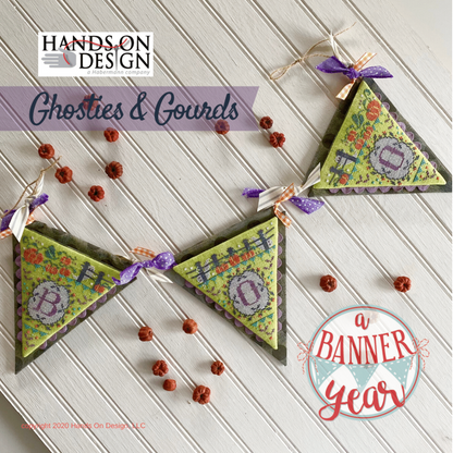 GHOSTIES and GOURDS Cross Stitch Embroidery Kit of A Banner Year by Cathy Habermann for Hands On Design