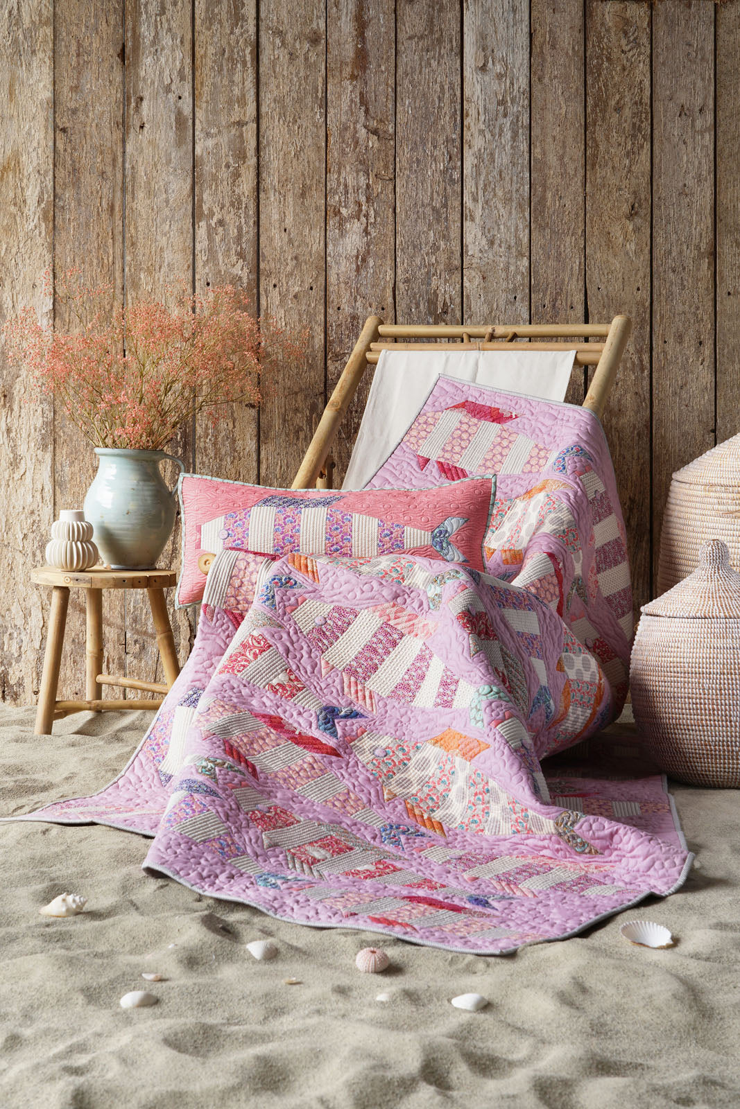 Tilda Cotton Beach Striped Fish Quilt Kit in Blush 57.5